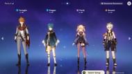 Genshin Impact party of Childe, Xingqiu, Fischl, and Bennett.
